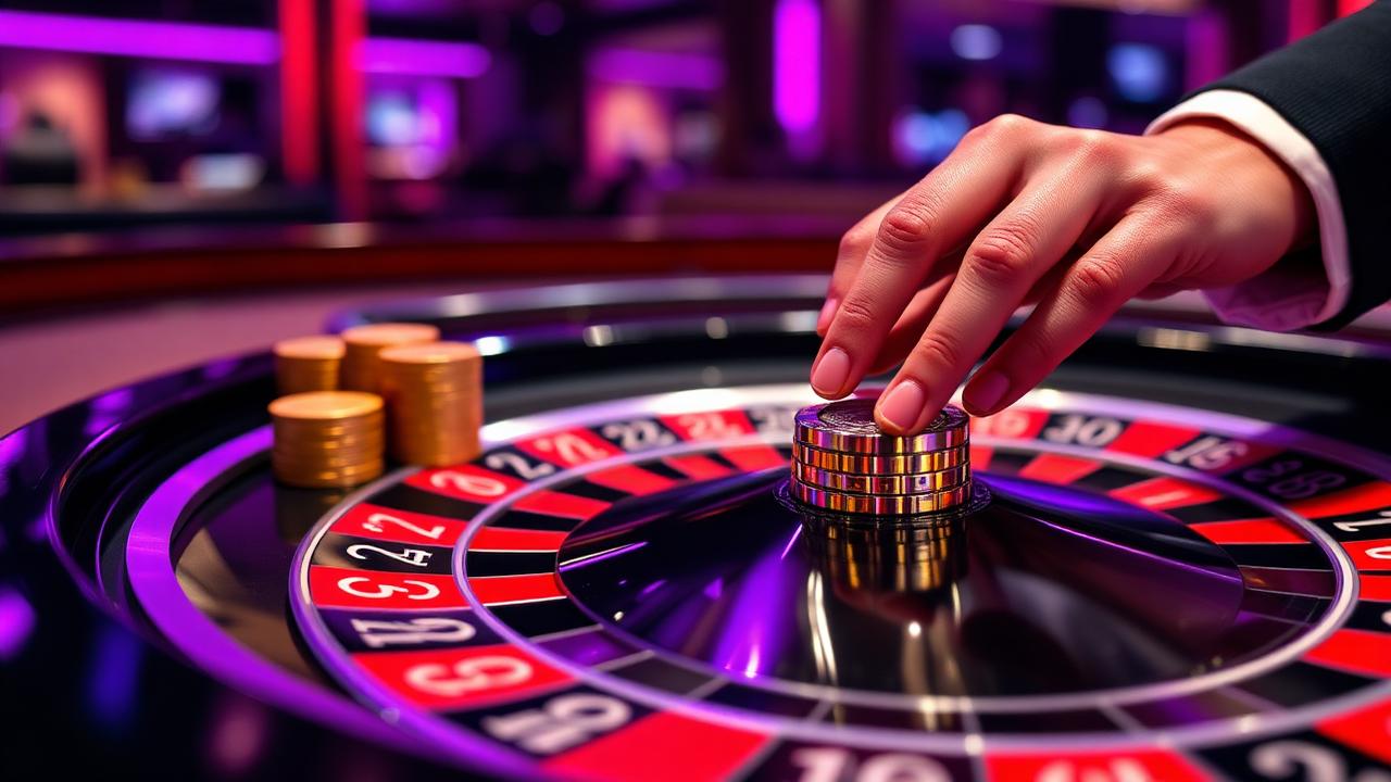 Close-up van een live roulette tafel met gouden fiches
